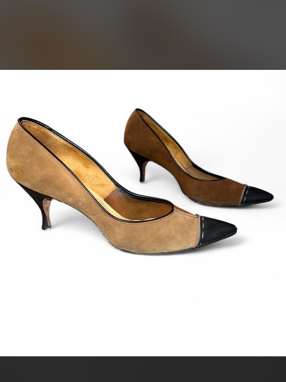 Vintage Town and CountryClassic Two-Tone Suede Pointed-Toe Pumps